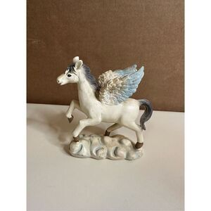 Vintage Pegasus on Cloud White Winged 5” Resin Statue Retro Horse